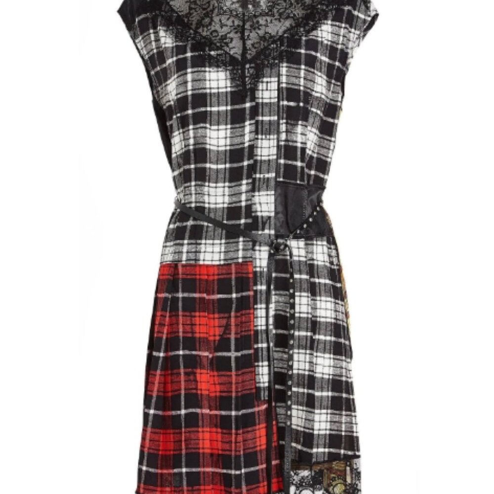 Marc Jacobs Lace-trimmed Plaid Silk-chiffon Mini Dress in White/Multi XS $839 - Picture 2 of 7